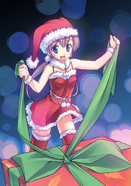 takoyaki (roast), original, 1girl, christmas, female focus, santa costume, solo, thighhighs, zettai ryouiki