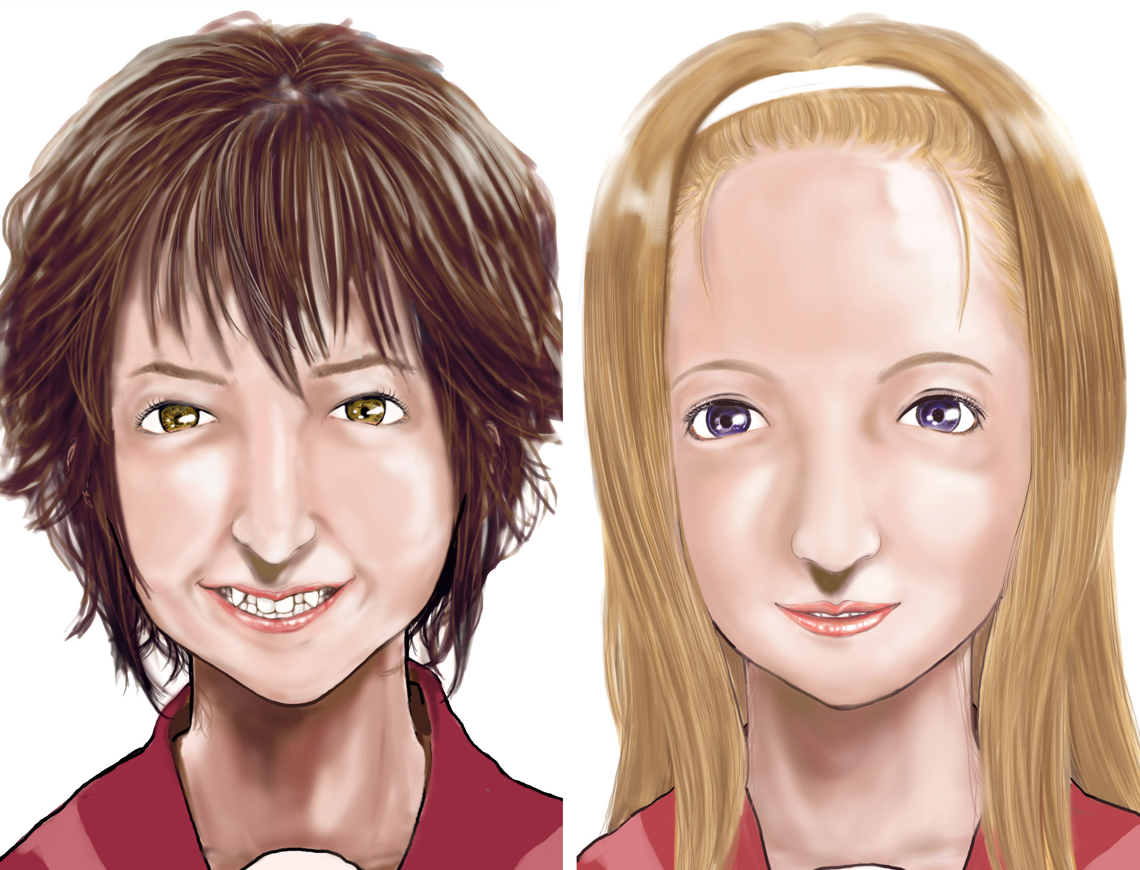 flat-san, kusakabe misao, minegishi ayano, lucky star, highres, 00s, brown hair, fang, fangs, forehead, quality, realistic, short hair, smile, uncanny valley, what, yellow eyes