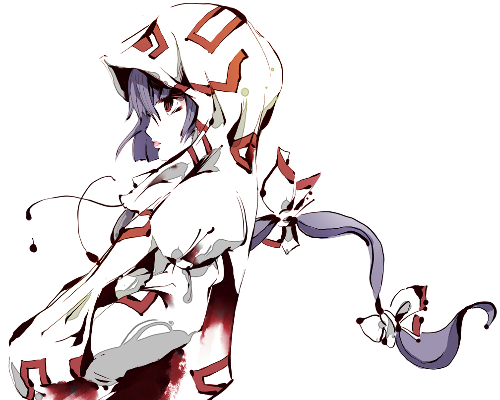 dain, fujiwara no mokou, touhou, bad id, bad pixiv id, 1girl, female focus, hair ribbon, hood, hooded jacket, jacket, long hair, purple hair, red eyes, ribbon, solo