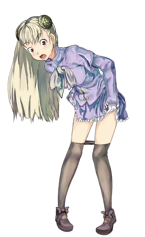 pro, ingrid (capcom), capcom, capcom fighting jam, 1girl, :o, bun cover, clothes pull, double bun, female focus, hair bun, hairpods, long hair, pantyhose, pantyhose pull, red eyes, solo, white hair