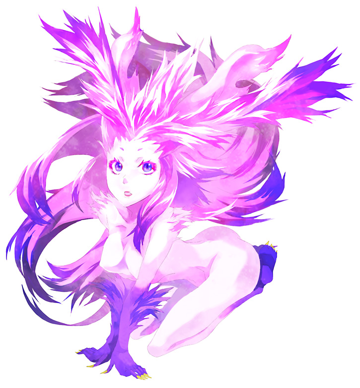 9ji, 9ji (8giri), tina branford, trance terra branford, final fantasy, final fantasy vi, psychic, bad id, bad pixiv id, 1990s (style), 1girl, claws, colored skin, female focus, monster girl, nude, pink skin, retro artstyle, solo