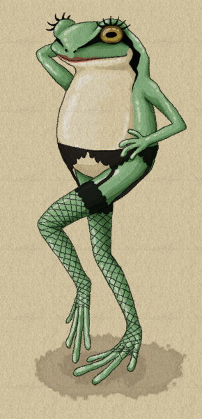 tagme, fishnets, frog, garter belt, lipstick, makeup, thighhighs, what