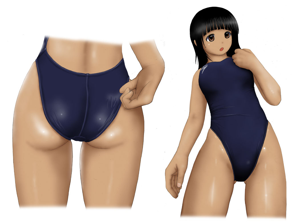 natsu no yudoufu, ass, brown eyes, brown hair, competition swimsuit, one-piece swimsuit, short hair, swimsuit