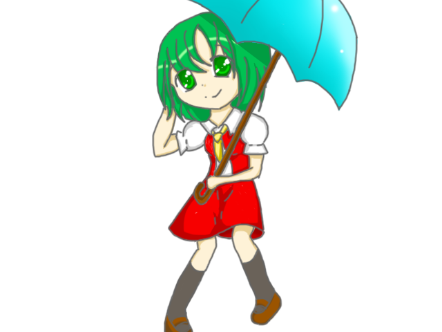 kazami yuuka, touhou, 1girl, female focus, full body, green eyes, green hair, parasol, short hair, simple background, solo, standing, umbrella, white background