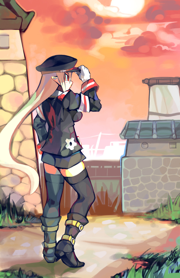 woofycakes, salvatore, salvatore (disgaea), disgaea, makai senki disgaea 3, nippon ichi, bad id, bad pixiv id, 1girl, black hat, blonde hair, demon girl, female focus, hat, legs, long hair, pointy ears, red eyes, solo, thighhighs, very long hair
