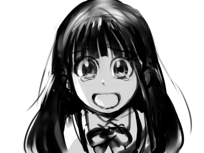 saitou yahu, furude rika, higurashi no naku koro ni, bad id, bad pixiv id, 00s, 1girl, female focus, greyscale, monochrome, portrait, solo, tears