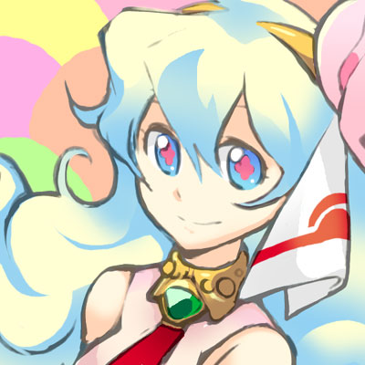saitou yahu, nia teppelin, tengen toppa gurren lagann, bad id, bad pixiv id, lowres, 00s, blue eyes, long hair, portrait, smile, solo
