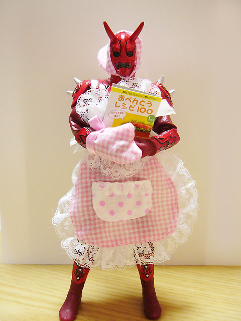 momotaros, momotarosu, kamen rider, kamen rider den-o (series), photo (medium), 1boy, apron, crossdressing, crossdressing (mtf), figure, figure (medium), male focus, solo