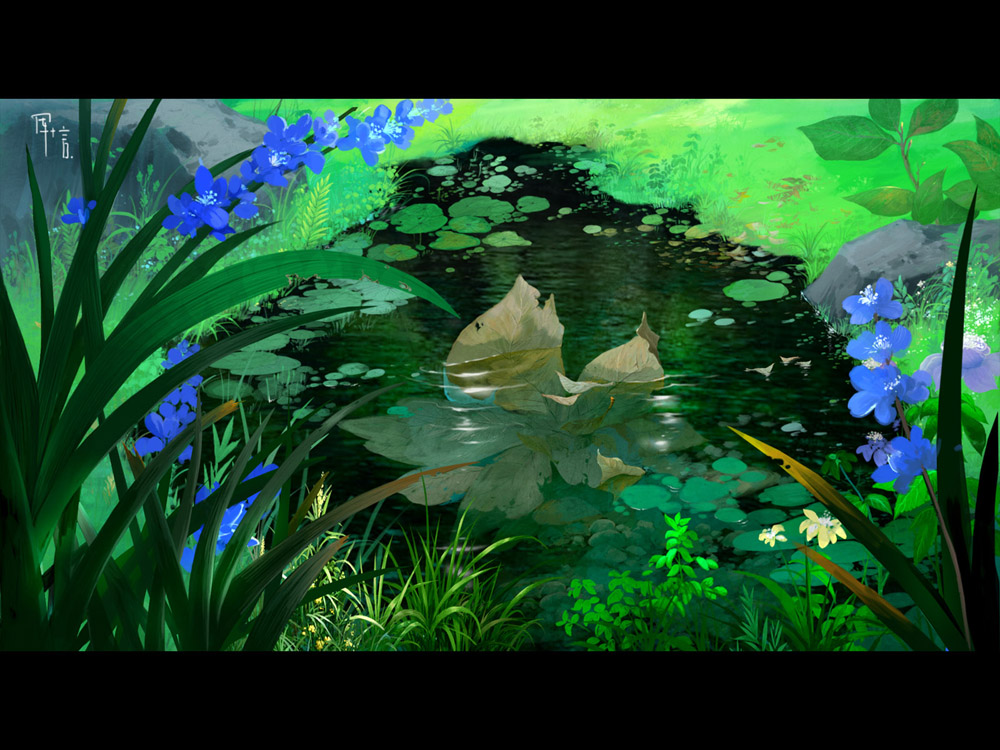 mugon, original, bluebell (flower), flower, leaf, letterboxed, lily pad, nature, no humans, pond, scenery, water