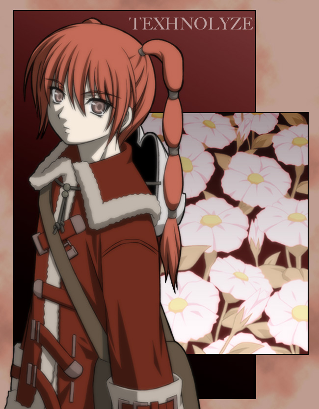 shiumai, ran (texhnolyze), texhnolyze, bad id, bad pixiv id, 00s, 1girl, brown eyes, female focus, long hair, multi-tied hair, red hair, solo, twintails