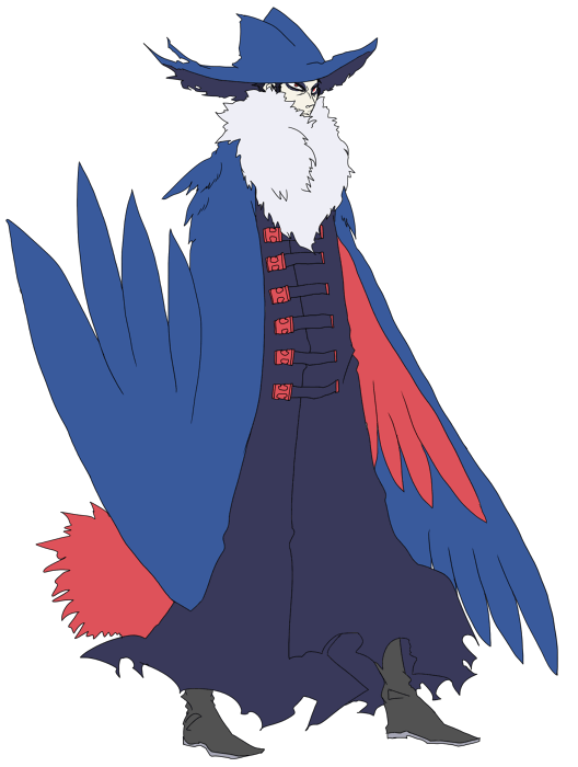 honchkrow, nintendo, pokemon, non-web source, 1boy, androgynous, full body, gen 4 pokemon, male focus, personification, pokemon (creature), simple background, solo, white background, wings