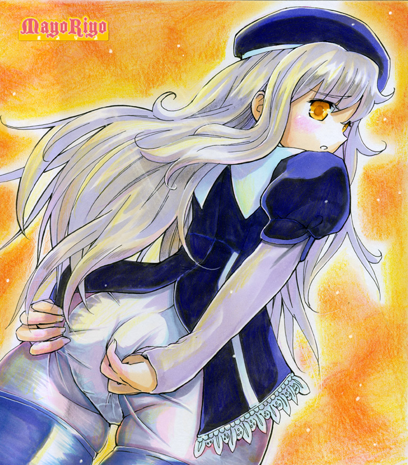 mayo riyo, caren hortensia, fate/stay night, fate (series), bad id, bad pixiv id, 00s, 1girl, adjusting clothes, adjusting panties, ass, clothes pull, female focus, layered sleeves, looking back, panties, panties under pantyhose, pantyhose, pantyhose pull, pantyshot, solo, thighhighs, thighhighs over pantyhose, underwear, white hair, yellow eyes