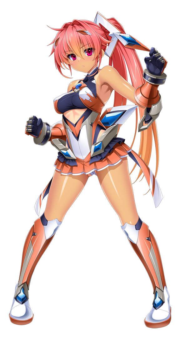 rindou (radical dream), exs-tia sol, oosumi kanon, kouyoku senki exs-tia concert, game cg, large variant set, non-web source, official art, variant set, 1girl, armored boots, armpits, bare shoulders, black gloves, blush, boots, breasts, chest jewel, clenched hands, full body, gauntlets, gloves, gluteal fold, gradient hair, hair intakes, hair ornament, headgear, knee boots, large breasts, legs apart, leotard, long hair, looking at viewer, magical girl, microskirt, miniskirt, multicolored hair, orange hair, orange skirt, pink eyes, pink hair, pleated skirt, ponytail, red eyes, red hair, shiny skin, skirt, solo, standing, tachi-e, tan, tanline, transparent background