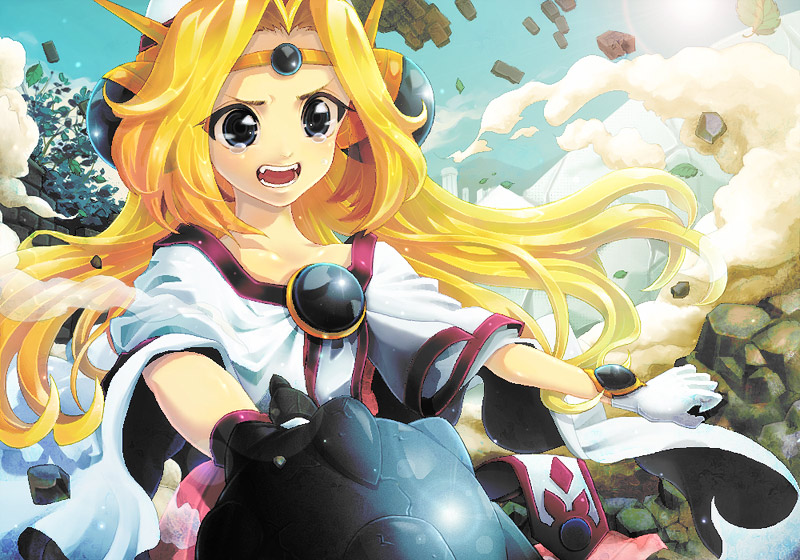 yusui, filia ul copt, slayers, slayers try, 1990s (style), 1girl, blonde hair, fang, fangs, female focus, gloves, long hair, mace, open mouth, retro artstyle, solo, tears, weapon