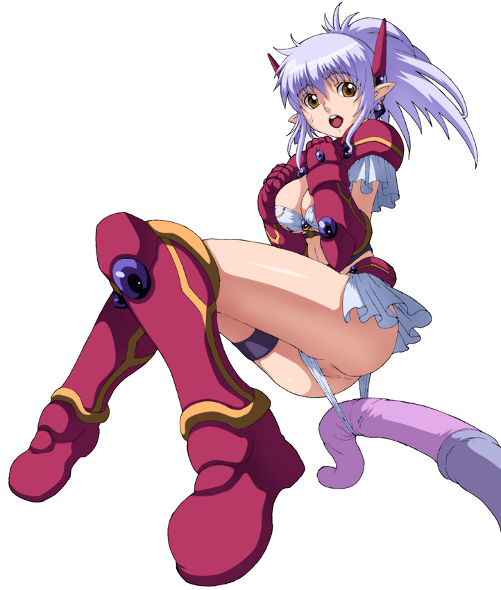 caryo, tabigarasu, dungeon no oku, the depths of the dungeon, bad id, bad pixiv id, 1girl, anus, ass, boots, breasts, brown eyes, censored, cleavage, female focus, full body, gauntlets, large breasts, mosaic censoring, open mouth, panties, panty pull, pointy ears, purple hair, pussy, skirt, solo, tentacles, underwear