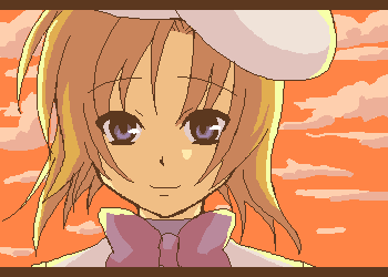 tsuyuka (sunny spot), ryuuguu rena, higurashi no naku koro ni, lowres, 00s, 1girl, cloud, female focus, oekaki, outdoors, short hair, sky, solo