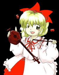 sakuragi rian, zun (artist), satsuki rin, embodiment of scarlet devil, touhou, lowres, 1girl, bow (music), female focus, parody, solo, style parody, zun (style)