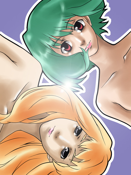 ranka lee, sheryl nome, macross, macross frontier, bad id, bad pixiv id, 00s, blonde hair, green hair