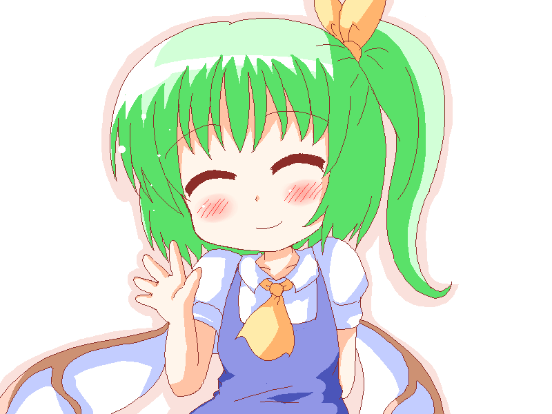 geetsu, daiyousei, embodiment of scarlet devil, touhou, 1girl, blush, closed eyes, female focus, green hair, simple background, solo, upper body, white background, wings