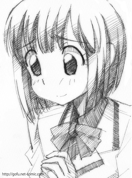 gofu, nonomura ayumi, hyakko, traditional media, 00s, 1girl, female focus, greyscale, monochrome, sketch, solo