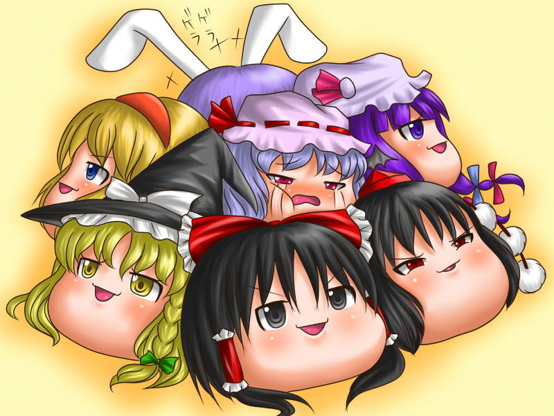 aoi tenkuu, aosora (mizore), alice margatroid, hakurei reimu, kimeemaru, kirisame marisa, patchouli knowledge, reisen udongein inaba, remilia scarlet, shameimaru aya, touhou, bad id, bad pixiv id, female focus, hat, no humans, tears, yukkuri shiteitte ne