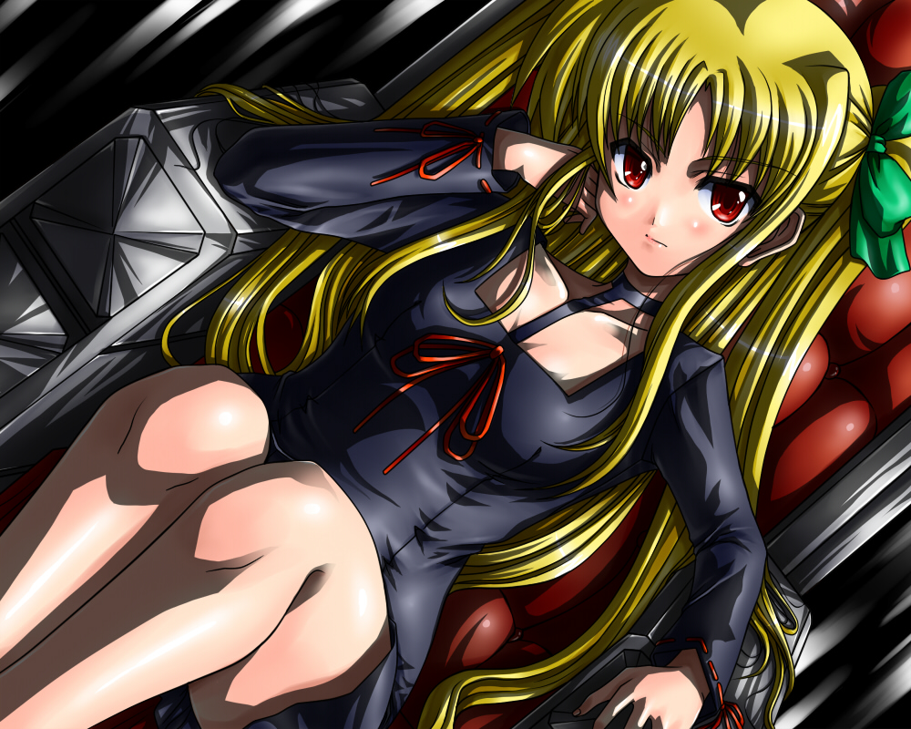 gao (artist), gao (naodayo), alicia testarossa, fate testarossa, lyrical nanoha, mahou shoujo lyrical nanoha, mahou shoujo lyrical nanoha a's, 00s, blonde hair, dress, hair ribbon, long hair, red eyes, ribbon, solo, twintails