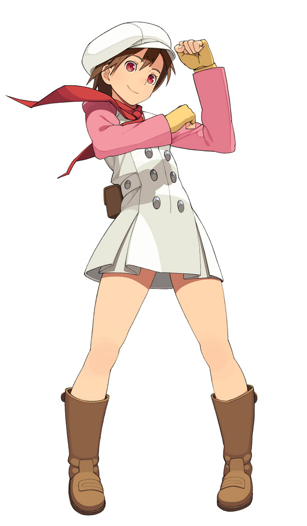 go robots, ichimonji hayato, kamen rider, gender request, 1girl, ascot, boots, brown hair, female focus, fingerless gloves, full body, genderswap, gloves, hat, newsboy cap, red eyes, scarf, short hair, simple background, smile, solo, standing