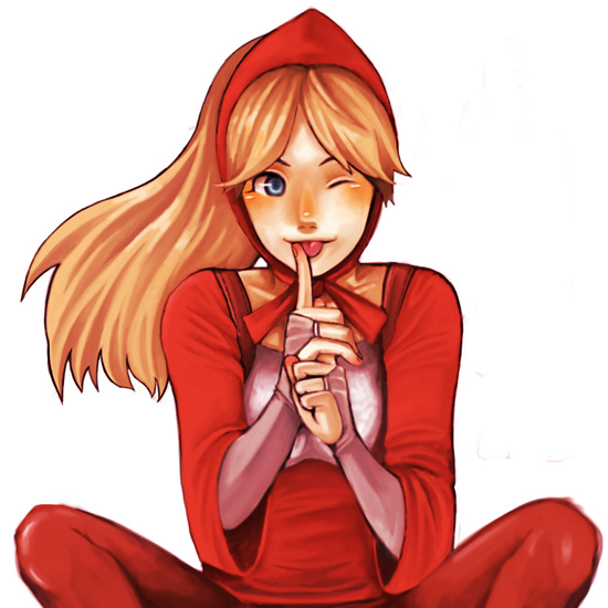 yoshio (k0510), yuuichi (reductionblack), ninja (fft), final fantasy, final fantasy tactics, square enix, bad id, bad pixiv id, 1girl, :p, blonde hair, blue eyes, female focus, ninja, one eye closed, solo, tongue, tongue out, wink