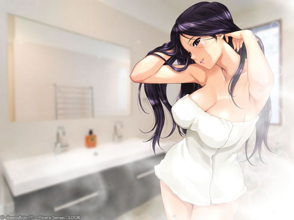 tagme, bath, bathroom, brown eyes, purple hair, towel