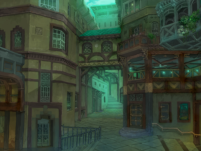 munashichi, original, building, city, cityscape, glowing, house, no humans, plant, road, scenery, stairs, street, vanishing point