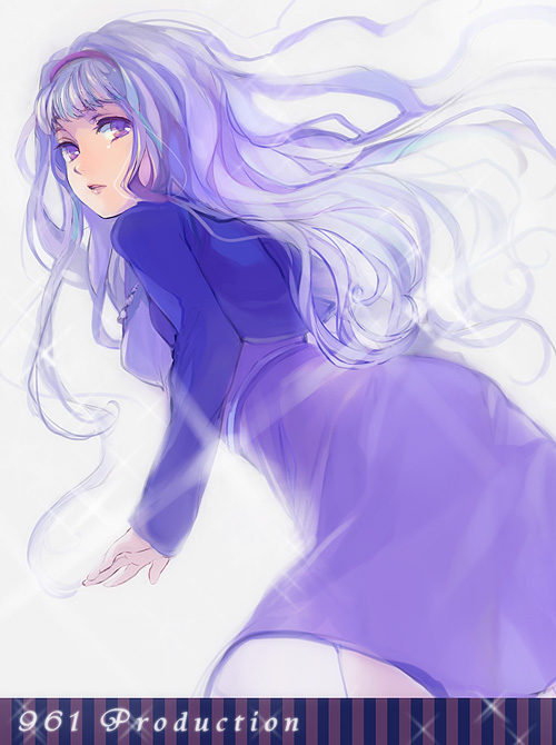 ame yamori, shijou takane, idolmaster, idolmaster (classic), idolmaster 1, bad id, bad pixiv id, 00s, 1girl, breasts, female focus, hairband, long hair, purple eyes, purple hair, solo