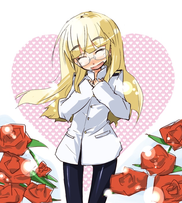 perrine h. clostermann, strike witches, world witches series, 00s, 1girl, blonde hair, female focus, glasses, latex, pantyhose, solo