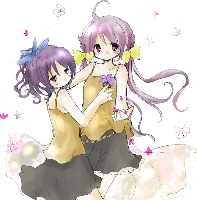 tsukiyo, tsukiyo (skymint), original, bad id, bad pixiv id, 2girls, multiple girls, purple eyes, purple hair, skirt