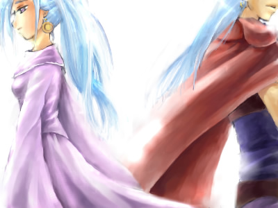 magus (chrono trigger), schala zeal, chrono (series), chrono trigger, lowres, 1990s (style), 1boy, 1girl, brother and sister, cape, earrings, jewelry, long hair, robe, siblings