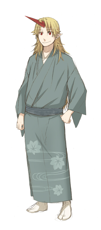 torinone, hoshiguma yuugi, touhou, bad id, bad pixiv id, 1boy, blonde hair, genderswap, genderswap (ftm), horns, male focus, oni, red eyes, single horn, solo