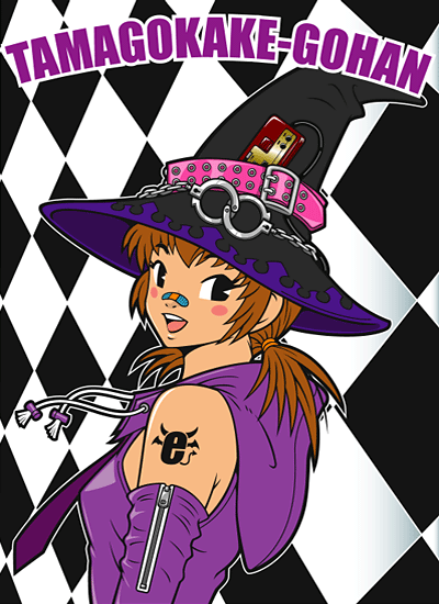 kzm, bandaid, brown hair, controller, cuffs, detached sleeves, game controller, handcuffs, hat, necktie, solo, twintails, witch hat