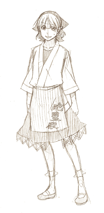 torinone, mizuhashi parsee, touhou, bad id, bad pixiv id, 1girl, brown theme, female focus, monochrome, short hair, sketch, solo
