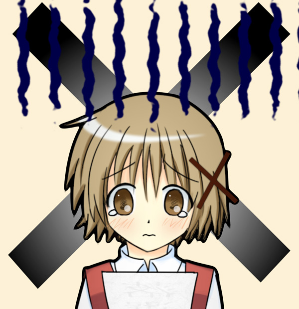 isacoo, yuno (hidamari sketch), hidamari sketch, 00s, 1girl, brown eyes, brown hair, female focus, sad, school uniform, short hair, solo, tears, yamabuki high school uniform