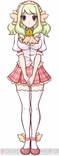 maria wallenstein, hachi koi, 1girl, bell, choker, cowbell, female focus, green eyes, green hair, hairband, mary janes, matching hair/eyes, necktie, plaid clothes, plaid skirt, school uniform, shoes, short hair, skirt, smile, socks, solo, thighhighs, twintails, v arms, watermark, white socks