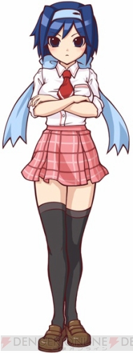 kirishima mirai, hachi koi, 1girl, black thighhighs, blue eyes, blue hair, bow, breasts, crossed arms, female focus, hair ribbon, hairband, loafers, matching hair/eyes, necktie, plaid clothes, plaid skirt, ribbon, school uniform, shoes, short hair, skirt, socks, solo, thighhighs, watermark