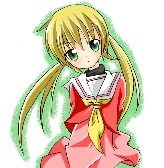 kaname ihnk, sanzen'in nagi, hayate no gotoku!, bad id, bad pixiv id, 00s, blonde hair, green eyes, long hair, school uniform, serafuku, solo, twintails