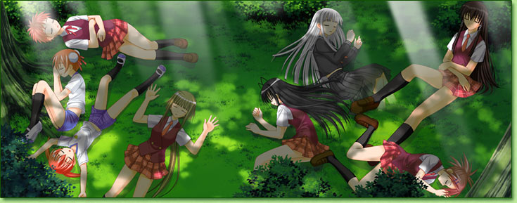 aisaka sayo, asakura kazumi, kasuga misora, nagase kaede, narutaki fumika, narutaki fuuka, saotome haruna, tatsumiya mana, mahou sensei negima!, non-web source, 00s, 6+girls, gym uniform, multiple girls, school uniform, shade, sleeping
