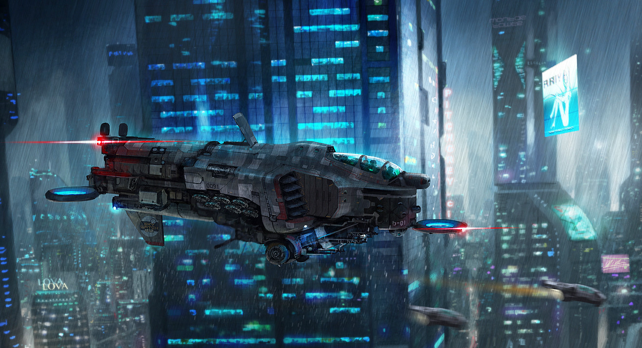 edouard groult, original, aircraft, billboard, building, city, cityscape, cyberpunk, no humans, scenery, science fiction, skyscraper, vehicle focus, window
