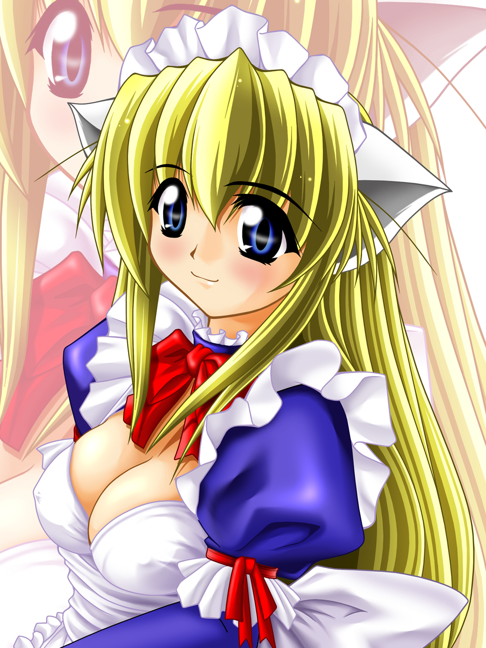 tomoya kankurou, highres, animal ears, blonde hair, blue eyes, cat ears, maid, solo, zoom layer