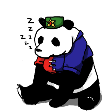 iwamasama, hong meiling, yagokoro eirin, touhou, lowres, 1girl, breasts, cosplay, female focus, hat, hong meiling (cosplay), panda, sleeping, solo, white background, yagokoro eirin (cosplay)