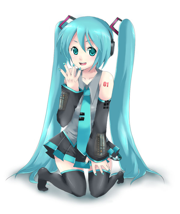 hattori masaki, hatsune miku, vocaloid, bad id, bad pixiv id, 1girl, aqua eyes, aqua hair, artistic error, detached sleeves, female focus, long hair, necktie, skirt, solo, thighhighs, twintails, zettai ryouiki