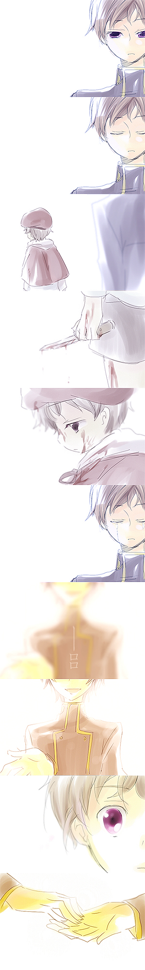 kl (dgzonbi), lelouch vi britannia, rolo lamperouge, code geass, highres, long image, tall image, 00s, 2boys, blood, comic, holding hands, knife, male focus, multiple boys, tears, upper body, white background, yandere