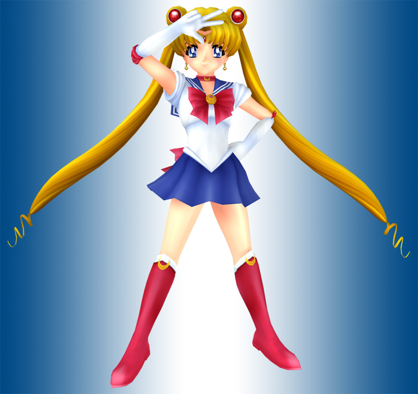 sailor moon, tsukino usagi, bishoujo senshi sailor moon, tagme, 1990s (style), 1girl, 3d, blonde hair, blue eyes, boots, choker, female focus, knee boots, retro artstyle, solo