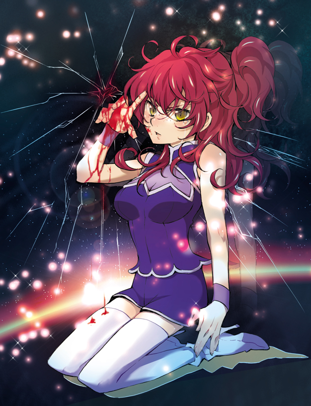 rinen, saremi, nena trinity, gundam, gundam 00, 00s, blood, boots, freckles, high heels, red hair, shoes, solo, thigh boots, thighhighs, yellow eyes