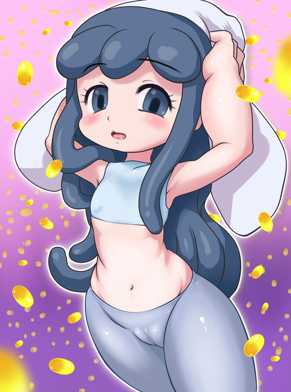 mion orz, chroniko, kaiba, highres, 00s, 1girl, blue eyes, cameltoe, female focus, hip focus, navel, purple hair, solo, wide hips